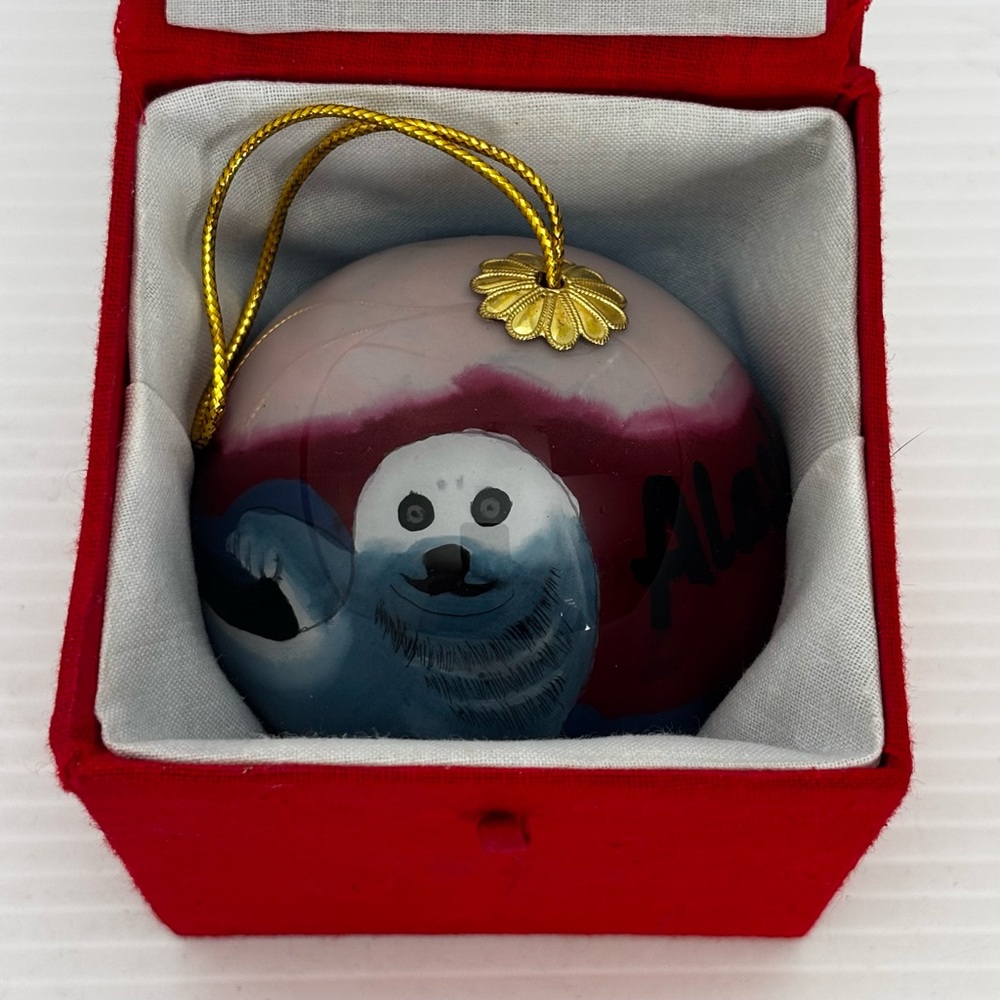 Inside Reverse Hand Painted Glass Ball Ornament Alaska White Seal